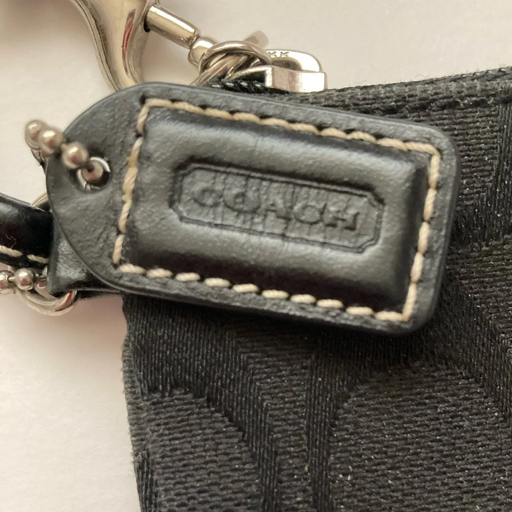 Coach Signature C Black Logo Canvas Wristlet - Picture 9 of 9
